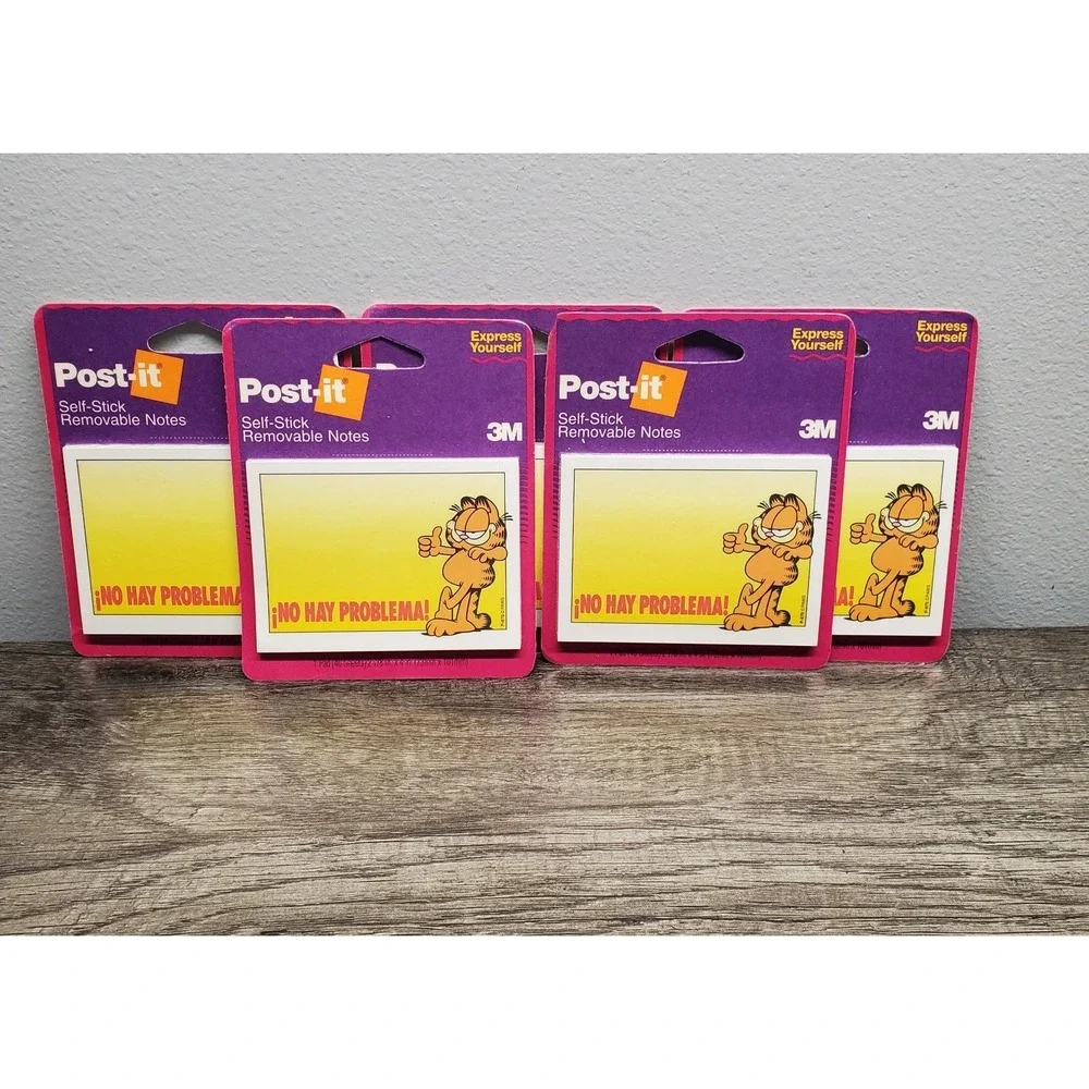 Vintage 1994 Garfield Post It Notes 3M Self Stick Removeable Lot Of 5 NEW SEALED